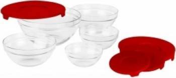Set 5 Boluri Sticla Heinner + Capace Rosu 