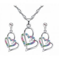 Set argint femei Double Hearth Inimi Duble cu elemente swarovski Multicolor 