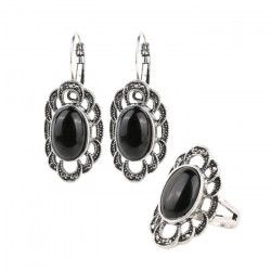 Set argint femei onix si marcasite 
