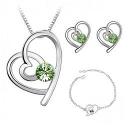 SET ARGINT INIMA ELEMENTE SWAROVSKI INIMA GREEN UNIQUE 