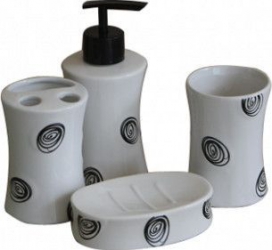 Set baie portelan 4 piese dozator sapun sapuniera suport periute dinti pahar cu buline 