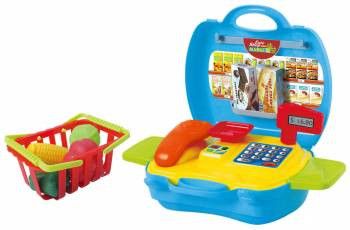 Set de joaca pentru copii casa de marcat si cos de cumparaturi cu accesorii 17 piese My Carry Along Market 
