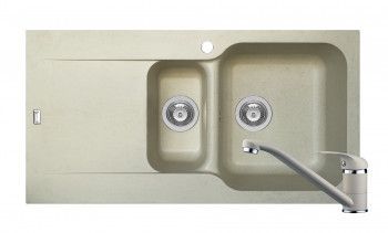 Set Pyramis Level DUROTHEK si baterie dimensiune 960x500mm adancime 210mm cuve dreapta soft compozit bej