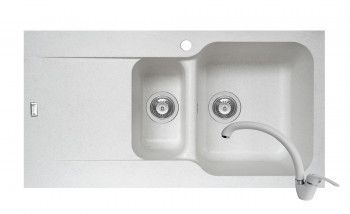 Set Pyramis Level DUROTHEK si baterie OSSIA dimensiune 960x500mm adancime 210mm cuve dreapta soft compozit alb 