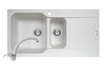 Set Pyramis Level DUROTHEK si baterie OSSIA dimensiune 960x500mm adancime 210mm cuve stanga soft compozit alb 