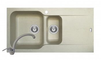 Set Pyramis Level DUROTHEK si baterie OSSIA dimensiune 960x500mm adancime 210mm cuve stanga soft compozit bej