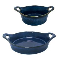 Set 2 tavi ceramica rotunde cuptor RAKI 12 5x5 5cm 21x6cm culoare albastra 