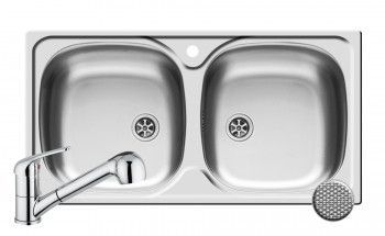 Set chiuveta inox Pyramis E78 si baterie FIDO 780x435mm adancime 150mm 2 cuve egale finisaj antizgariere 