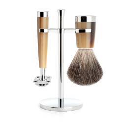 Set de barbierit cu aparat de ras clasic si pamatuf din par de bursuc cu maner de rasina S81M142SR 