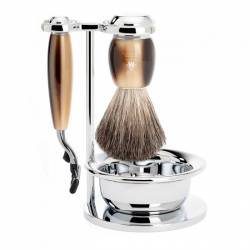 Set de barbierit cu aparat de ras compatibil Mach 3 si pamatuf Pure Badger cu par de bursuc si maner de rasina premium S 