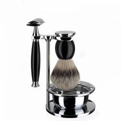 Set de barbierit Muehle aparat ras clasic pamatuf cu par bursuc maner rasina 