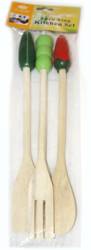 Set ustensile lemn 3 piese MN019860 cu decor 