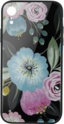 Husa iPhone XR Just Must Glass Diamond Print Flowers Black Background 