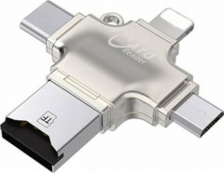 Stick Memorie Externa iUni iDragon 4 in 1 Lightning MicroUSB Type-C si USB 3.0 pentru iPhone iPad iPod Silver 