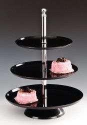 Suport rotund policarbonat de prezentare pe 3 niveluri 35x25x50cm negru 