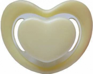 Suzeta silicon ortod forma inimioara contur moale 0L+ galben primii pasi 
