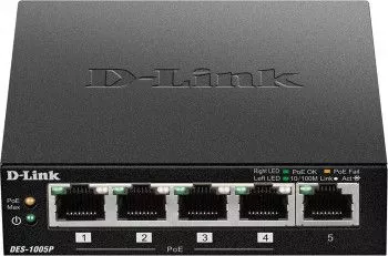 Switch D-Link DES-1005p 5 Porturi PoE Fast Ethernet 802.3af/at Fanless Auto MDI/MDI-X
