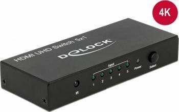 Switch HDMI Delock 5 porturi cu telecomanda UHD 4K Negru 