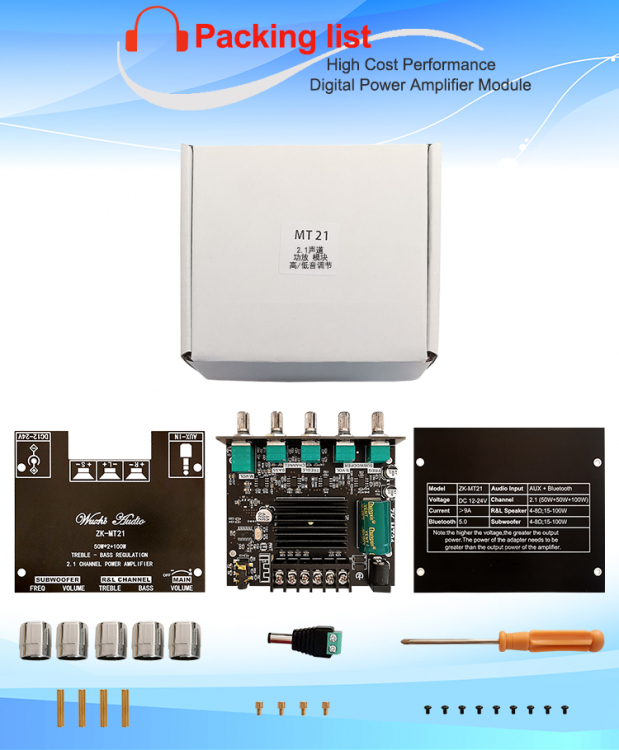 Scheda Amplificatore Bluetooth 5.0 Da 2.1 Canali - 50W+50W+100W Per Altoparlanti Fai Da Te - Foto 5