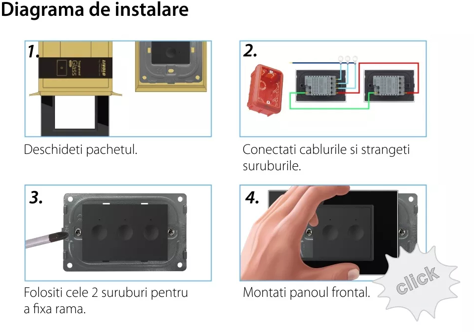 Intrerupator triplu cap scara-cap cruce Livolo touch rama din sticla Alb