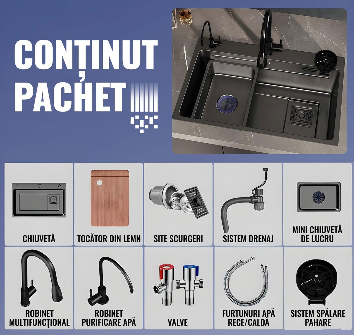 Chiuveta multifunctionala iHunt Sink SC035 robinet apa filtrata sistem ...