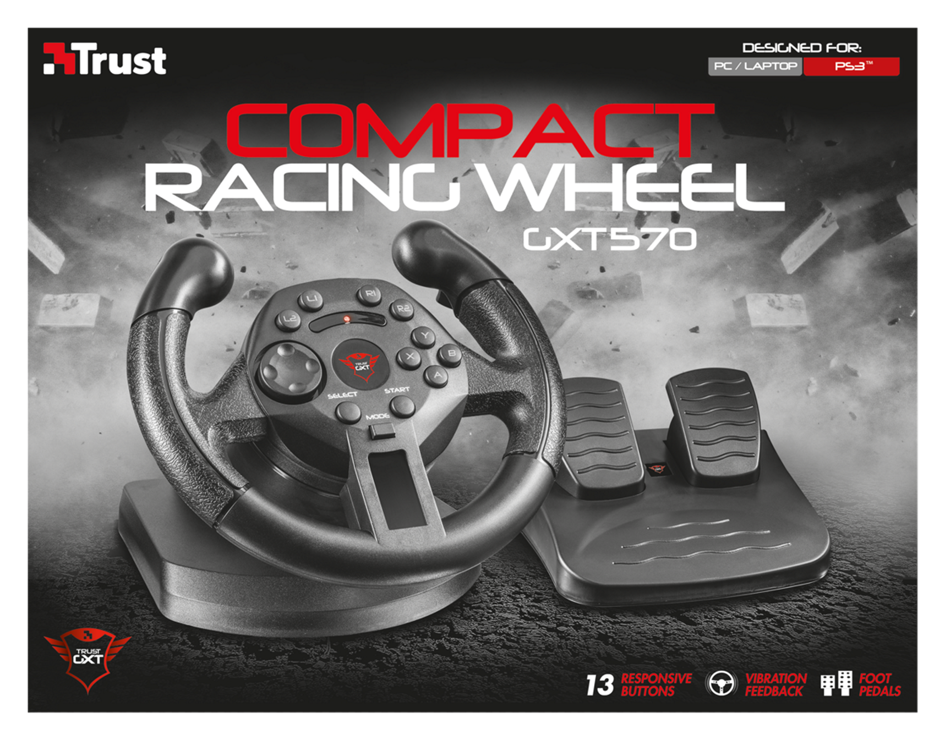 translation rely Huge Trust GXT 570 Compact Vibration Racing Wheel PC PS3 la DOMO