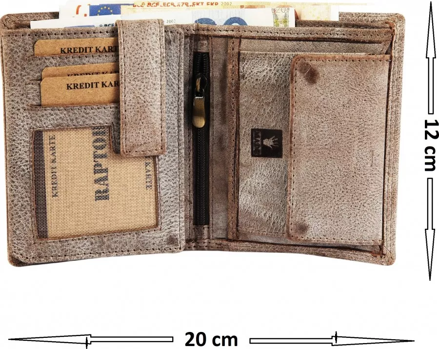 Portofel barbati RAPTOR Indiana Jones vertical piele naturala 10cm x12 ...