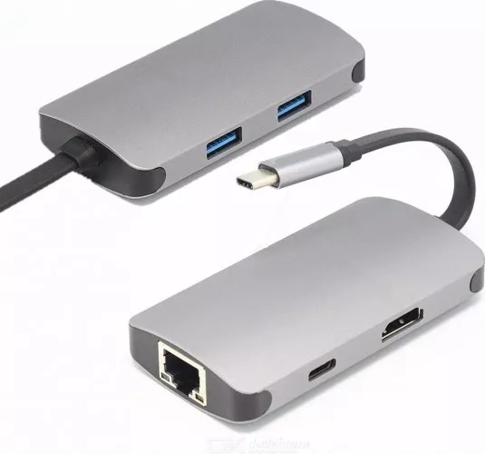 Hub MTP Type C 5 in 1 Metalic pentru Macbook/Macbook Pro/LAPTOP la Rj45