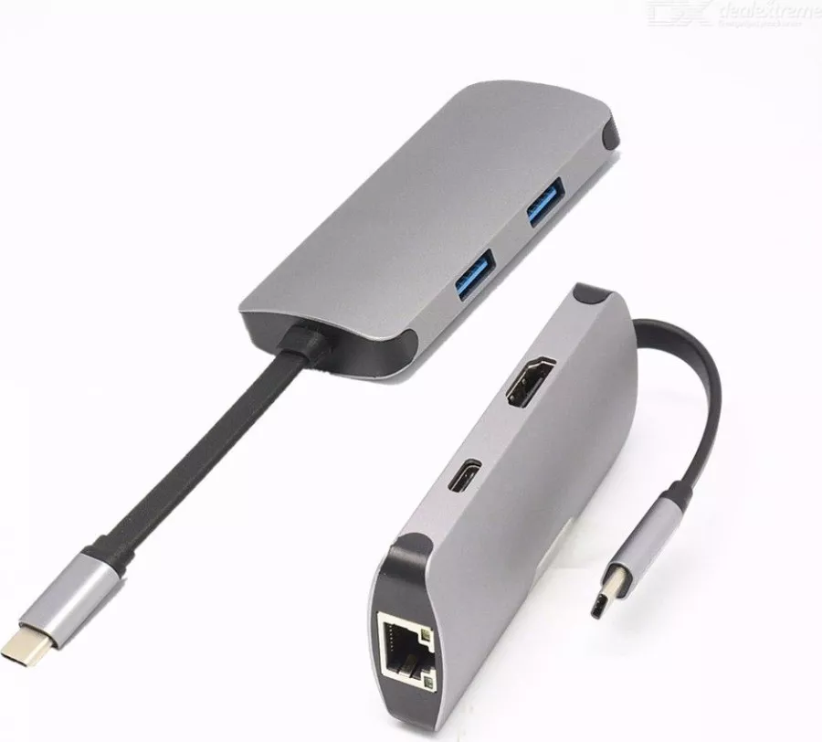 Hub MTP Type C 5 in 1 Metalic pentru Macbook/Macbook Pro/LAPTOP la Rj45