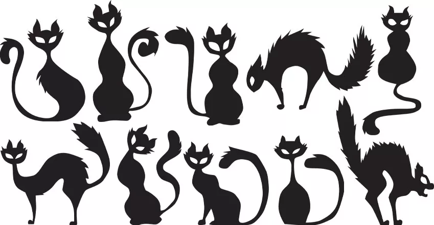 Set Stickere Autocolante Decorative Perete 10 Pisici Negre Oracal spn100-1  - domo.ro