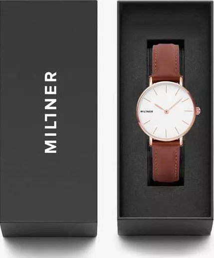 Ceas de dama Millner Mini Brown Leather Alb-Maro