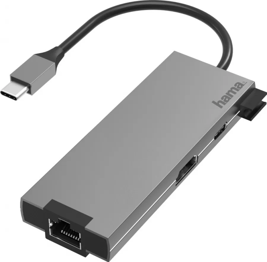 Usb Hama Hub USB Hama 5 Porturi 2 x USB-A USB-C HDMI 4K Ethernet Gri