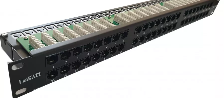 Patch Panel 19 cat5e LanKATT UTP 48port x RJ45- 1U echipat cu suport de ...