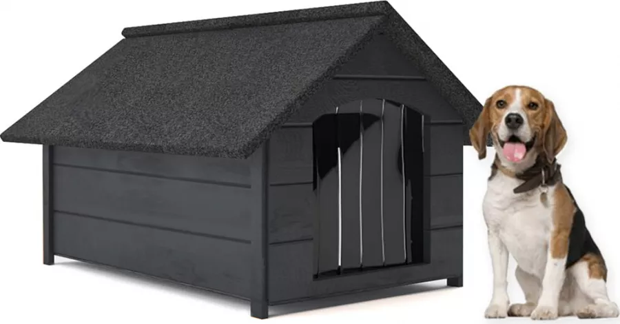 Cusca de exterior pentru Caini talie medie din lemn marimea L culoare Negru   CHK-cusca-black