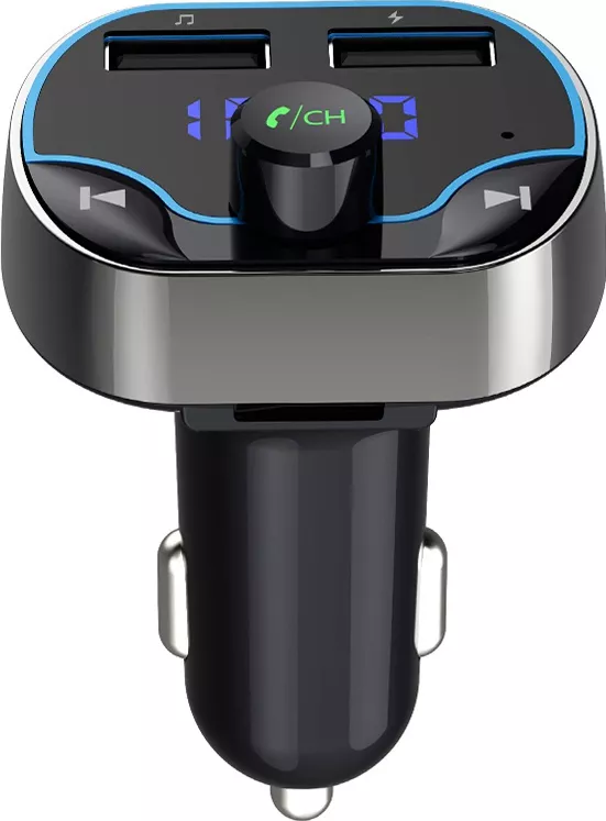 Modulator Auto FM Bluetooth Aux TF Card 2x USB Display LED Albastru Microfon Incorporat pentru Apeluri