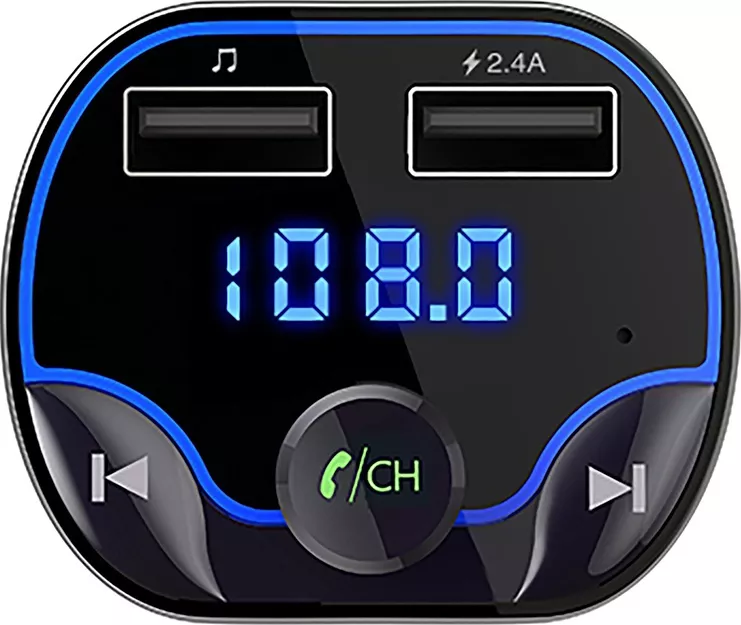 Modulator Auto FM Bluetooth Aux TF Card 2x USB Display LED Albastru Microfon Incorporat pentru Apeluri