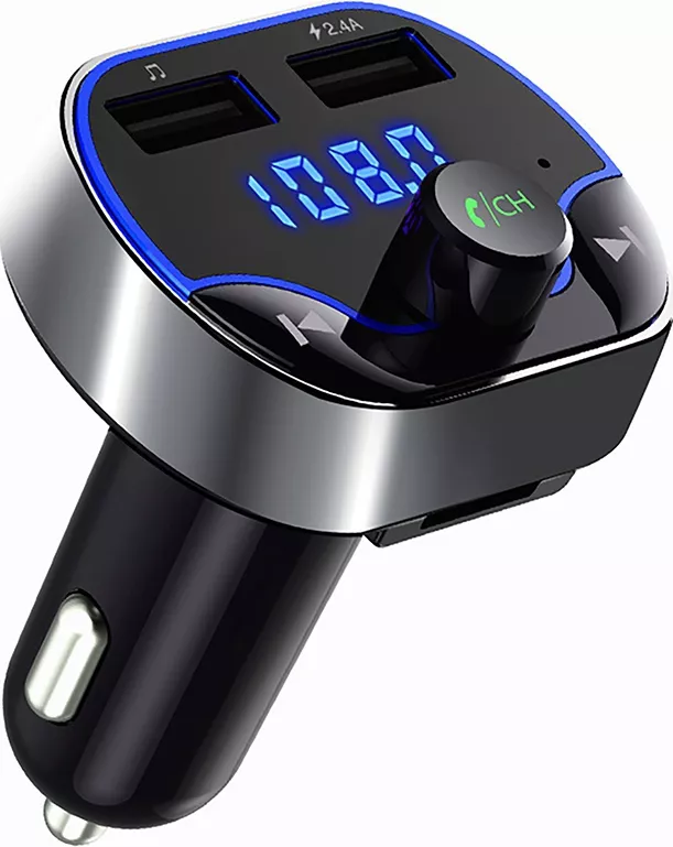 Modulator Auto FM Bluetooth Aux TF Card 2x USB Display LED Albastru Microfon Incorporat pentru Apeluri