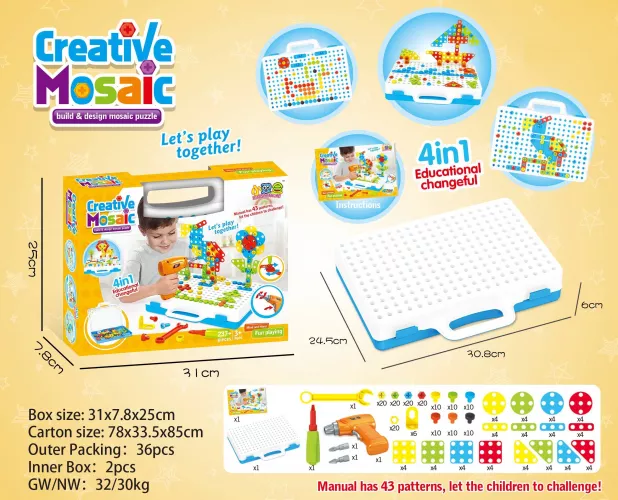 Set Bormasina Micul Mester jucarie educativa cu 237 piese 4 in 1 3 ani+