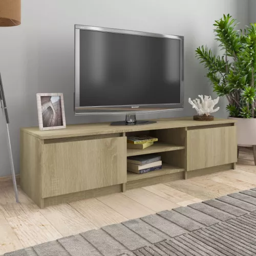 Mobile TV Rovere Sonoma 140x40x35.5 Cm - In Truciolare, Con 2 Ante E 2 Scomparti Aperti