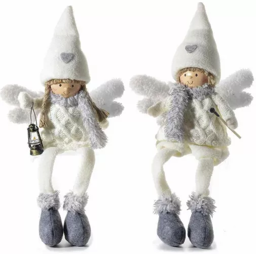 Set 2 figurine Ingeri din portelan si textil gri alb 19x10x25 cm