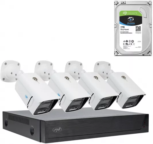 PNI House IPMAX POE 3LR videobewakingskit, NVR met 4 POE-poorten met 4 3MP IP-camera's, buiten en PNI SafeHouse 1TB HDD inbegrepen
