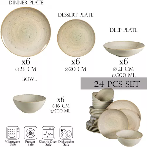 Set Complet Serviciu De Masa Shell 24 piese Cesiro Crem deschis