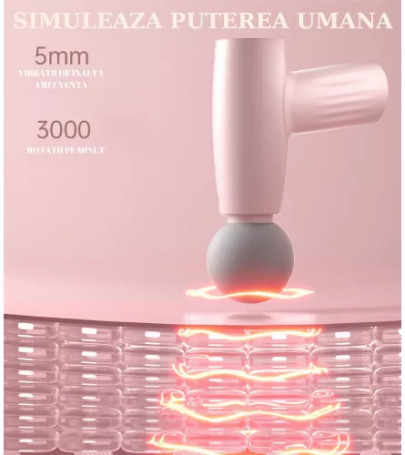 Mini Aparat de Masaj Flippy Tip Pistol Incarcare USB Tip C Portabil Pentru Relaxare Musculara Autonomie 120 Min 3 Trepte de Viteza Roz