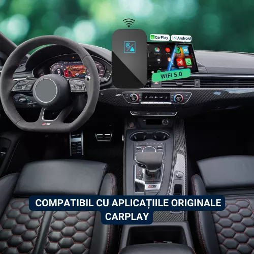 Modulator wireless 2 in 1 CarPlay si Android Auto compatibil Apple si Android conectivitate USB si USB-C navigatie apeluri mesaje muzi