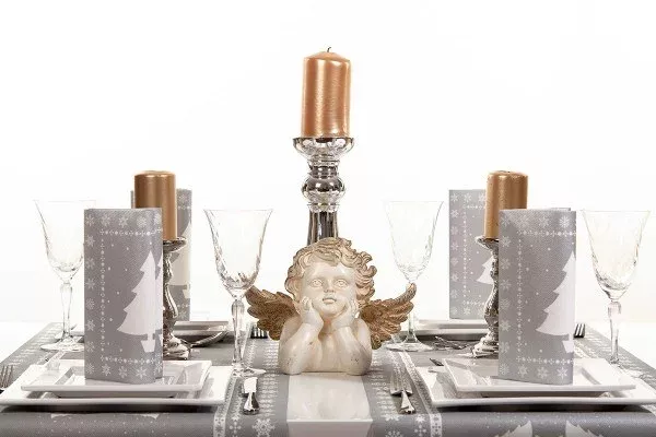 Servetele de masa festive Linclass pentru Craciun/Revelion - White Tree argintiu / 40 x 40 cm / 12 buc