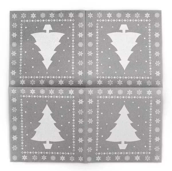 Servetele de masa festive Linclass pentru Craciun/Revelion - White Tree argintiu / 40 x 40 cm / 12 buc