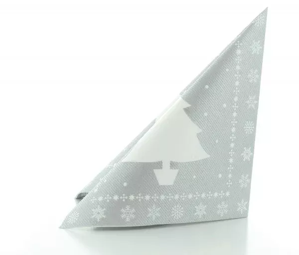 Servetele de masa festive Linclass pentru Craciun/Revelion - White Tree argintiu / 40 x 40 cm / 12 buc