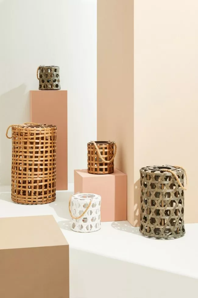 Set 4 felinare lemn alb Esagono 18x20 cm