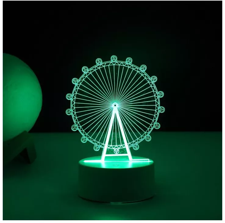 Lampa LED decorativa 3D eMazing in forma de roata panoramica inaltime 20 cm si lumina multicolora