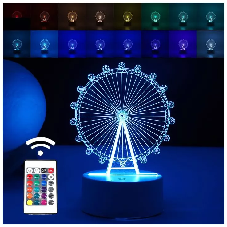 Lampa LED decorativa 3D eMazing in forma de roata panoramica inaltime 20 cm si lumina multicolora